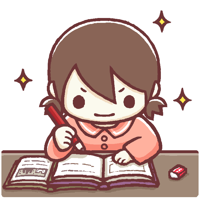 文字を楽しそうに書く女の子のイラスト