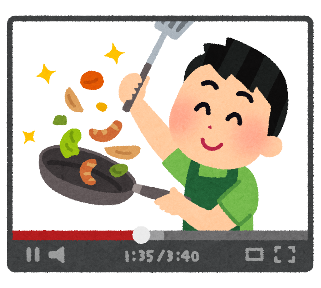 動画サイトで配信している男性の料理人のイラスト